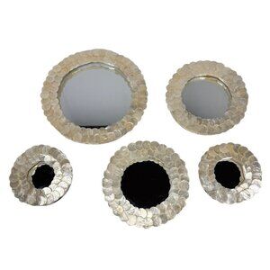 NWB Pottery Barn Teen Framed Round Mirrors Set Shell Frame Wall Decor Boho Home